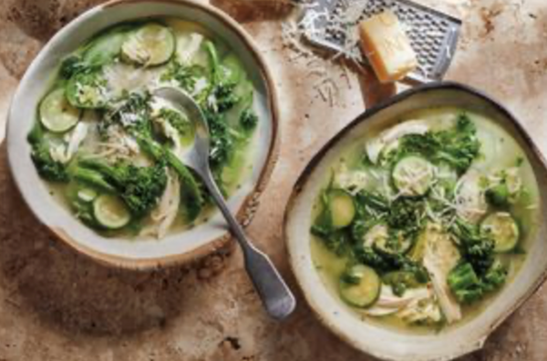 Supergreens risoni soup with Parmesan rind