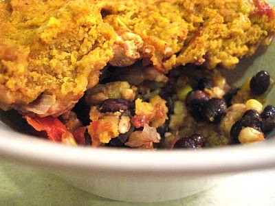 Supper casserole with pumpkin and green chili cornbread topping