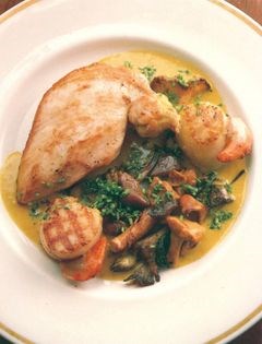 Supreme of chicken with scallops, wild mushrooms and creamy curry sauce [Richard Smith]