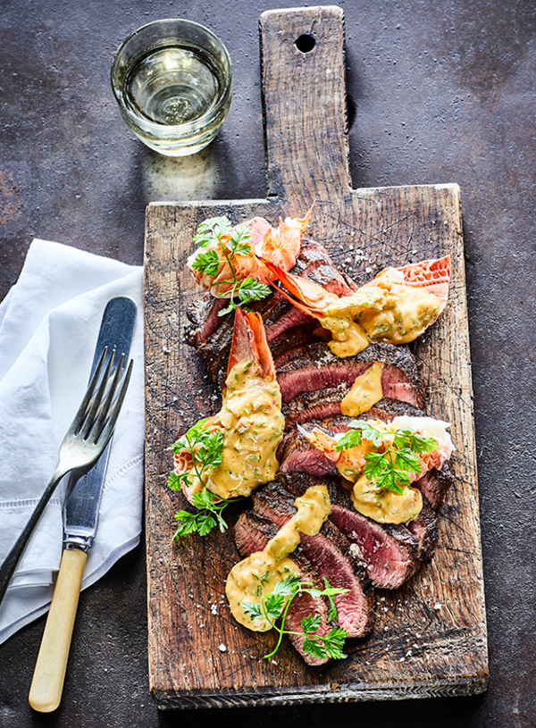 Surf 'n' turf: crayfish and flat iron steak with bisque Béarnaise