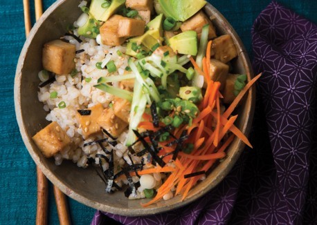Sushi rice bowls with tofu teriyaki