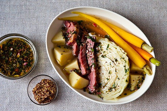 Suzanne Goin's corned beef & cabbage with parsley-mustard sauce