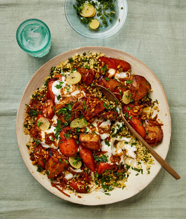 Swede and carrots with bulgur and preserved lemon