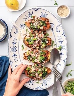 Sweet & sour chickpea-stuffed sweet potatoes