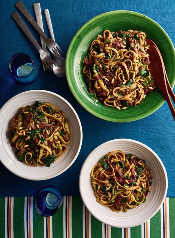 Sweet & sour lentils with fettuccine