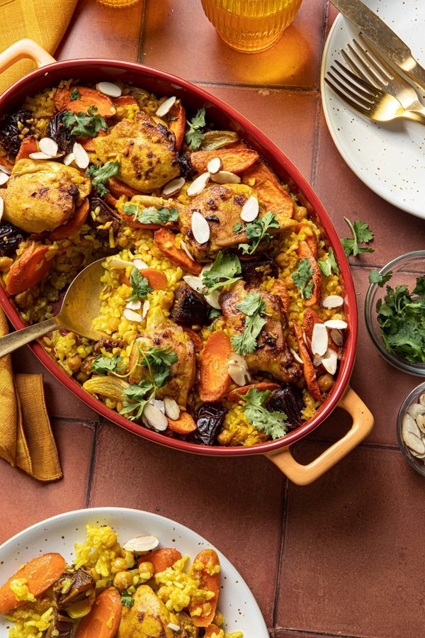 Sweet & sour Moroccan chicken-rice casserole