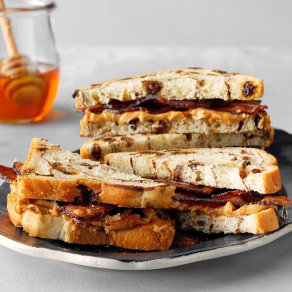 Sweet & spicy peanut butter-bacon sandwiches