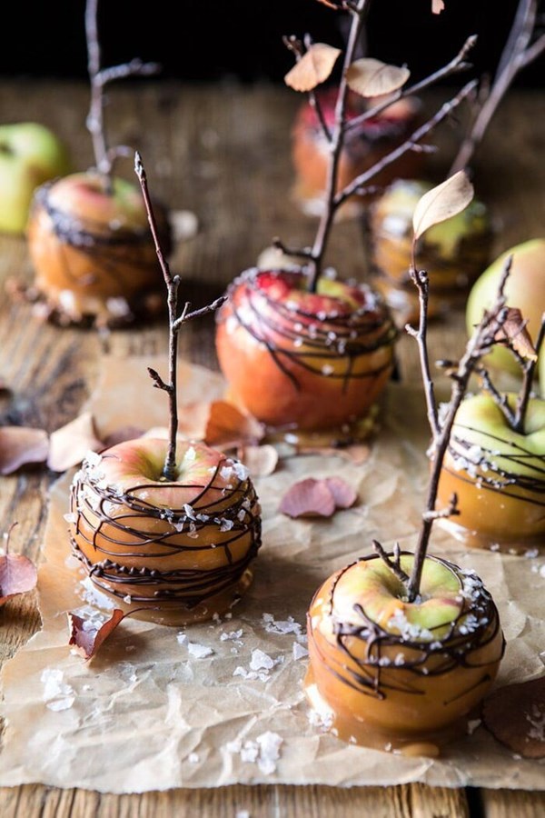 Sweet and salty chocolate drizzled cider caramel apples