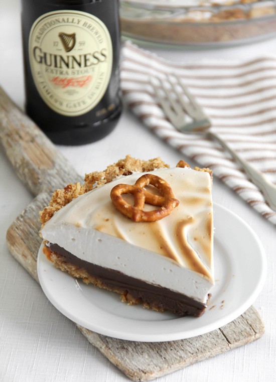 Sweet and salty Guinness chocolate pie with beer marshmallow meringue
