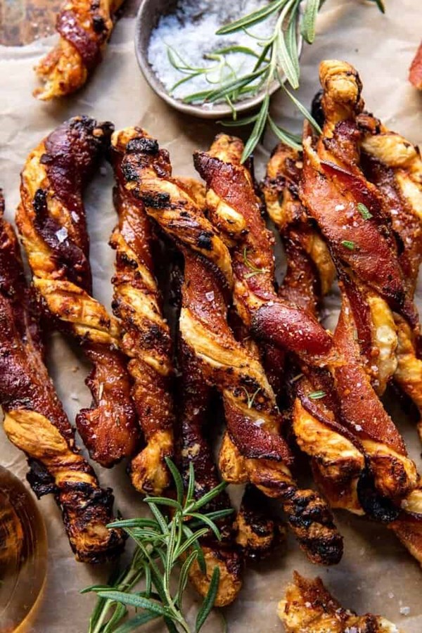 Sweet and savory cheesy bacon wrapped puff pastry twists