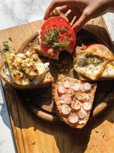 Sweet and savory open sandwiches (Kanapki na słono i słodko): Soft goat cheese, pear, walnuts, and rosemary