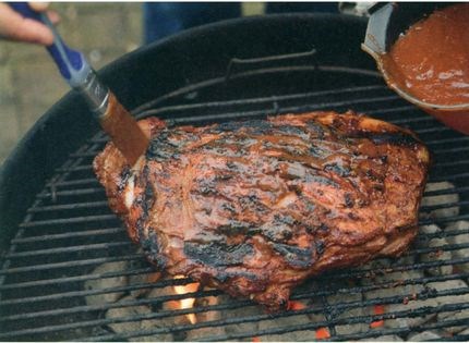 Sweet and smoky barbecued pork with roast beetroot and coleslaw