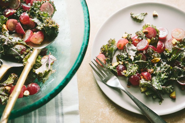 Sweet and smoky red kale and grape salad