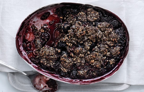 Sweet and sour cherry and buckwheat crumble