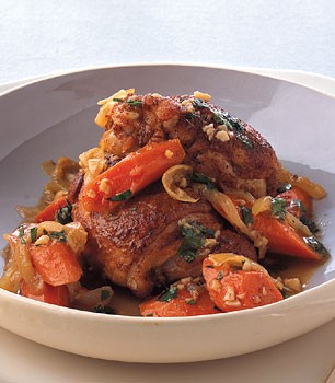Sweet-and-sour chicken thighs with carrots