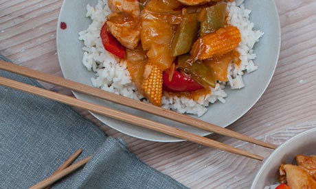 Sweet and sour chicken with rice