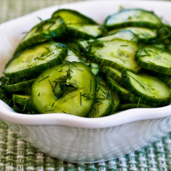 Sweet and sour cucumber salad with fresh dill