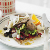Sweet and sour duck liver salad