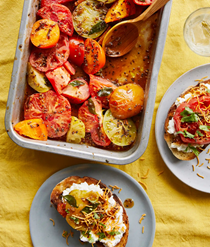 Sweet-and-sour heritage tomato curry traybake