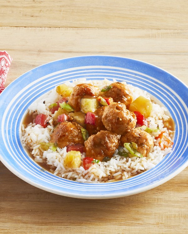 Sweet-and-sour pork meatballs with pineapple