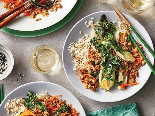 Sweet-and-sour sesame bok choy with pork