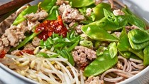Sweet-and-sour soba noodles with snow peas and ground pork