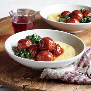 Sweet and sour turkey meatballs with polenta