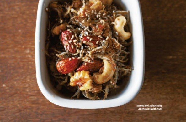 Sweet and spicy baby anchovies with nuts