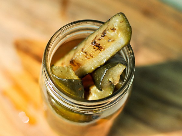 Sweet and spicy grilled pickles
