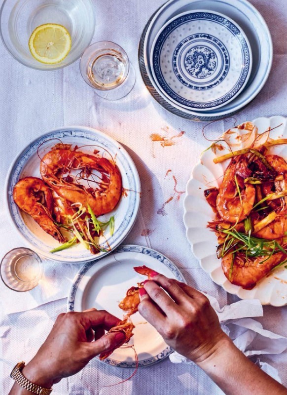 Sweet and spicy king prawns