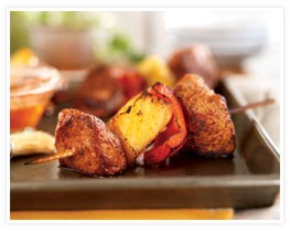 Sweet and spicy pork mini-kabobs
