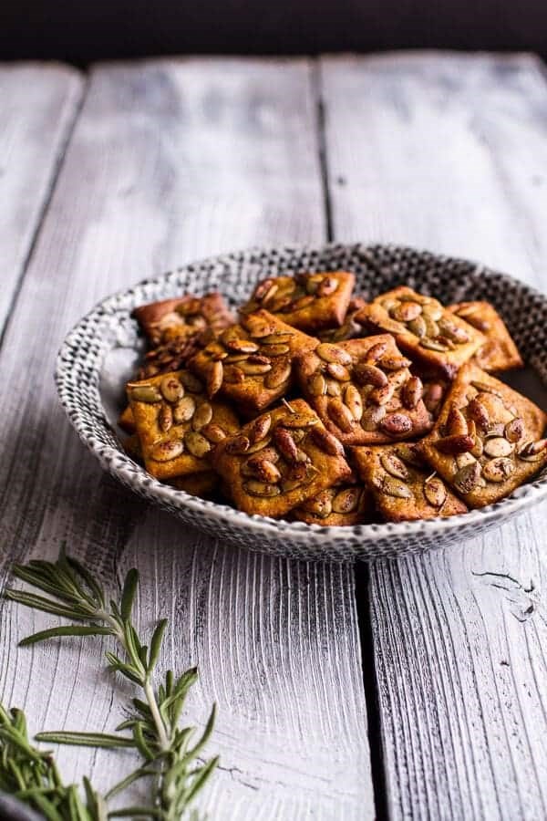 Sweet and spicy rosemary cheddar + Gorgonzola pumpkin crackers