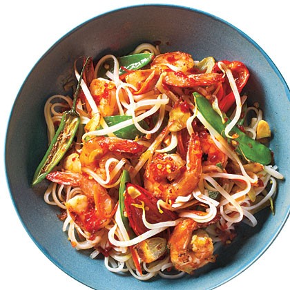 Sweet and spicy shrimp with rice noodles