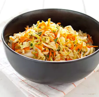 Sweet and tangy coleslaw with red bell pepper and jalapeño