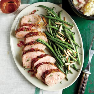 Sweet and tangy glazed pork tenderloin with red potato mash