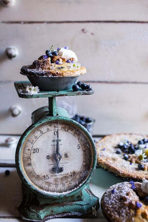 Sweet blueberry buttermilk pies with chamomile cream