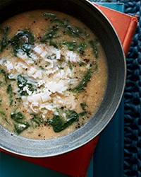 Sweet brown rice risotto with kale and cremini