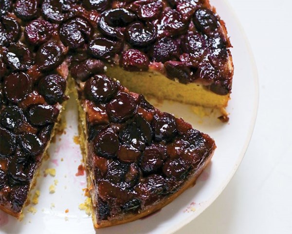 Sweet cherry and cornmeal upside-down cake