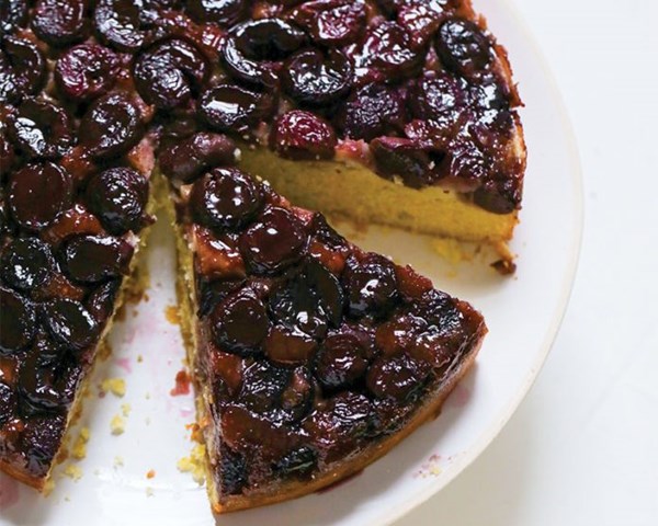 Sweet cherry and cornmeal upside-down cake