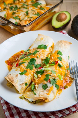 Sweet chili chicken and avocado enchiladas