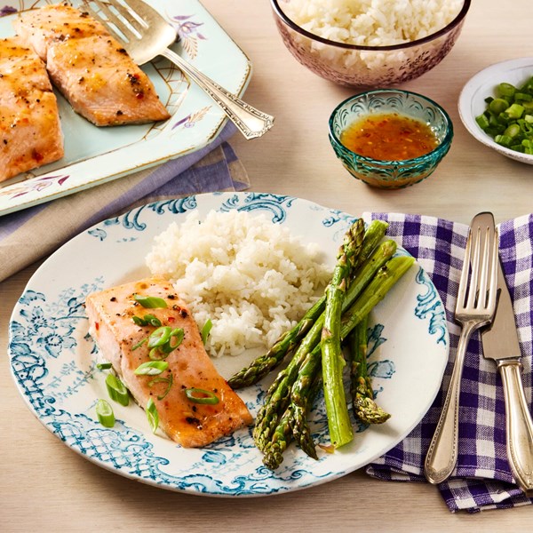 Sweet chili salmon with asparagus
