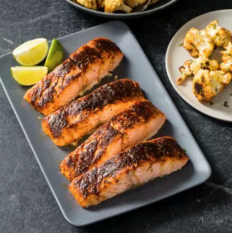 Sweet chili salmon with cauliflower and lime