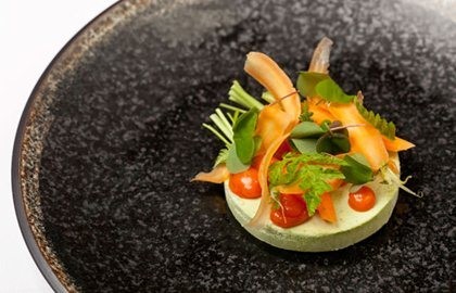 Sweet cicely parfait with sea buckthorn and carrots