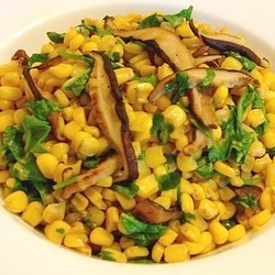 Sweet corn, shiitake mushroom and arugula sauté