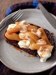 Sweet eggy bread and poached pears