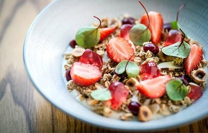Sweet Eve strawberries with set vanilla yoghurt and sorrel