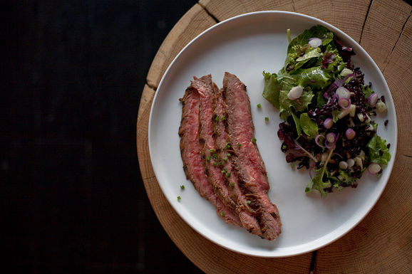Sweet forbidden black rice and spicy flank steak salad