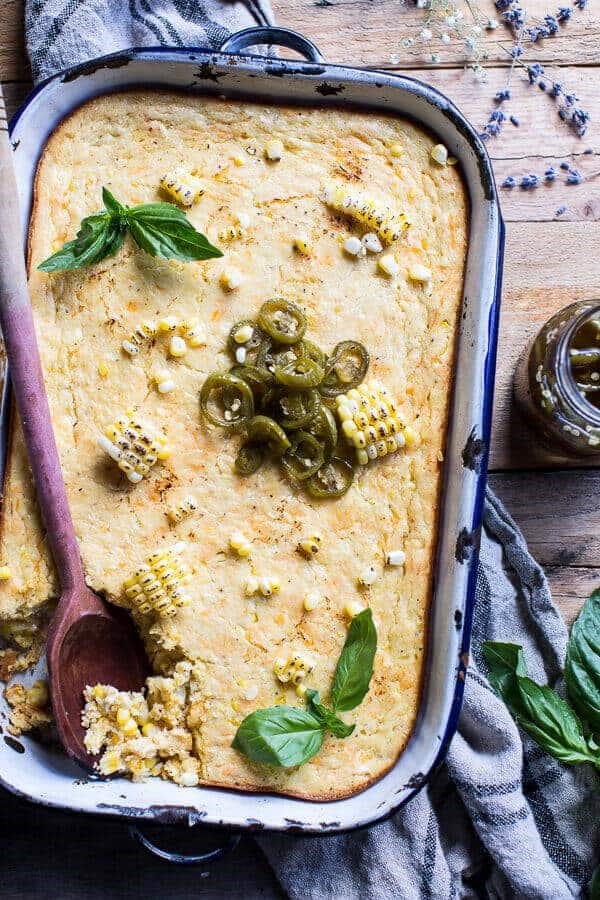 Sweet Kentucky bourbon corn pudding with candied jalapeños