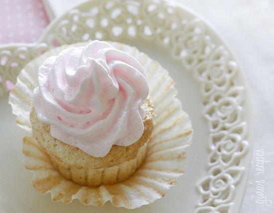 Sweet light angel food cupcakes with meringue icing