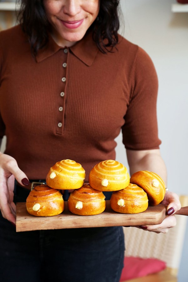 Sweet little pastry cream pumpkin buns